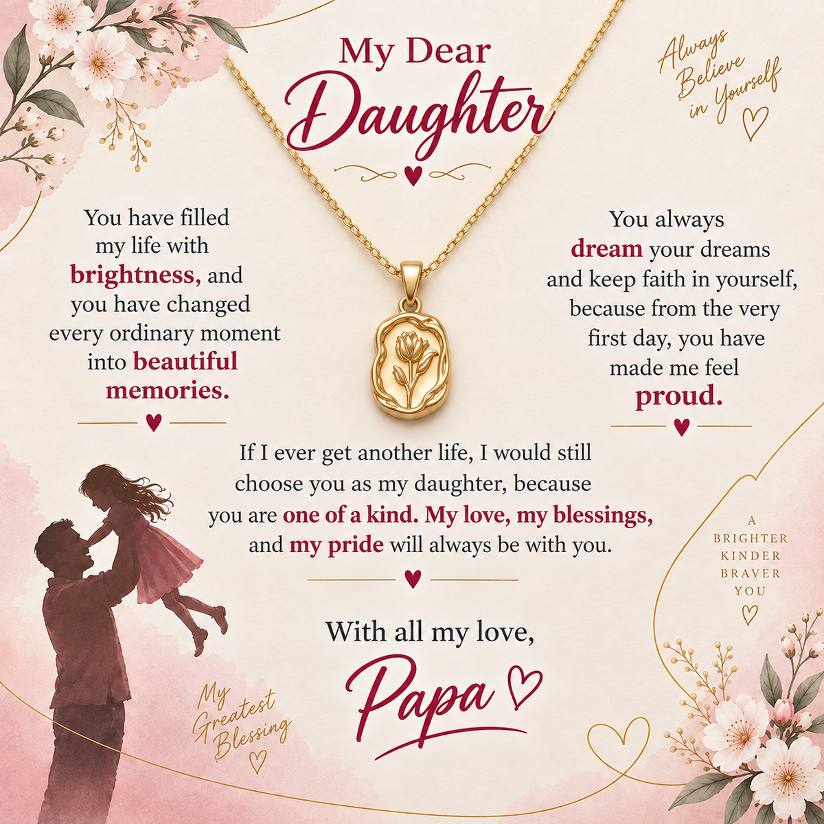 To My Dear Daughter - Rose  Necklace